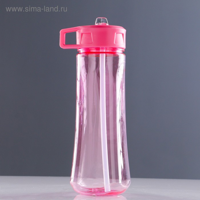 фото Бутылка для воды 650 мл, спортивная, прозрачная, с трубкой и крышкой, микс, 7.5х22 см