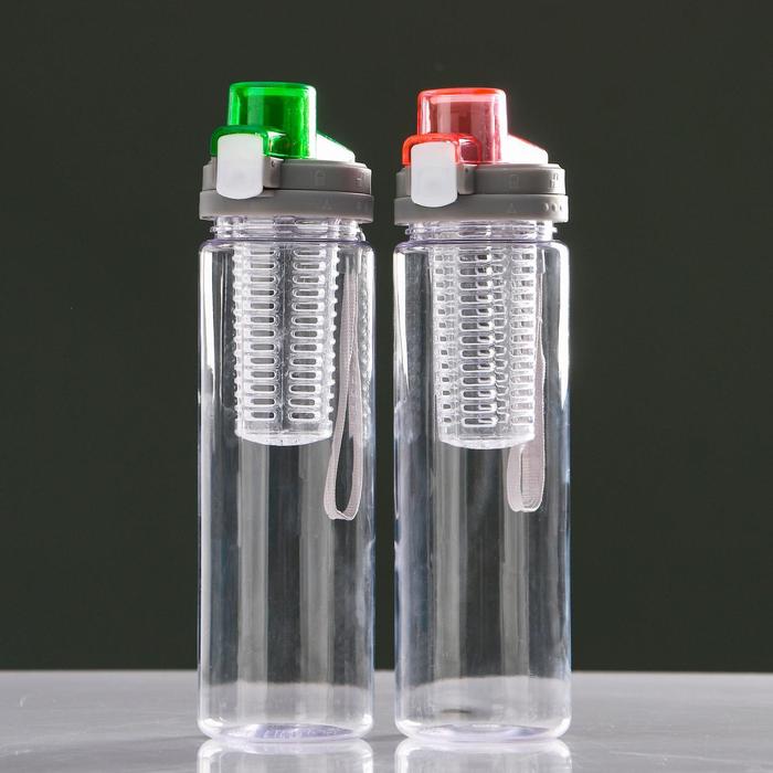 фото Бутылка для воды 750 мл, спортивная, колба, с крышкой, на шнурке, микс, 7х25 см