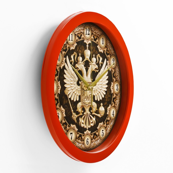 фото Часы "герб" настенные, коричневый обод, 28х28 см соломон