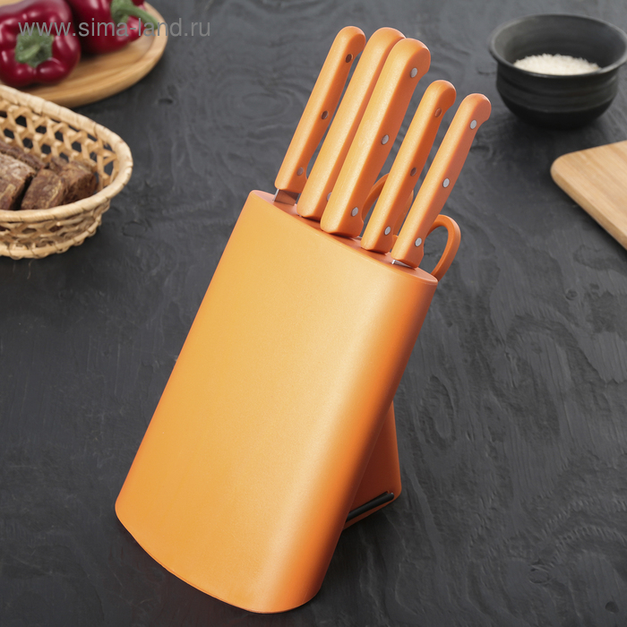 Набор кухонный, 6 предметов на подставке; 5 ножей 7,5 см, 12,5 см, 15,5 см, 16,5 см, 18,5 см, ножницы, цвет МИКС
Набор кухонный, 6 предметов на подставке; 5 ножей 7,5 см, 12,5 см, 15,5 см, 16,5 см, 18,5 см, ножницы, цвет МИКС