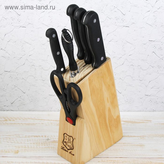 Набор кухонный, 6 предметов на подставке; ножи 10 см, 14,5 см, 17 см, 18 см, мусат, ножницы, цвет чёрный
Набор кухонный, 6 предметов на подставке; ножи 10 см, 14,5 см, 17 см, 18 см, мусат, ножницы, цвет чёрный