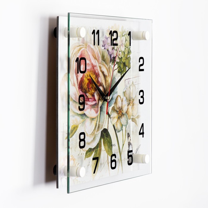 фото Часы настенные: цветы, бесшумные, 25 х 25 см рубин