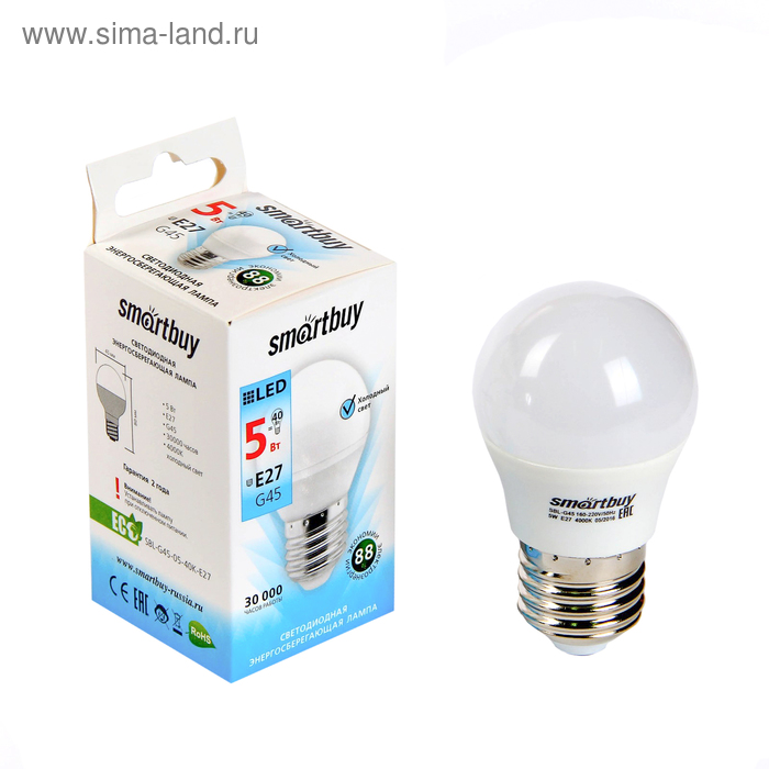 Лампа cветодиодная Smartbuy, G45, Е27, 5 Вт, 4000 К, дневной белый свет
Лампа cветодиодная Smartbuy, G45, Е27, 5 Вт, 4000 К, дневной белый свет