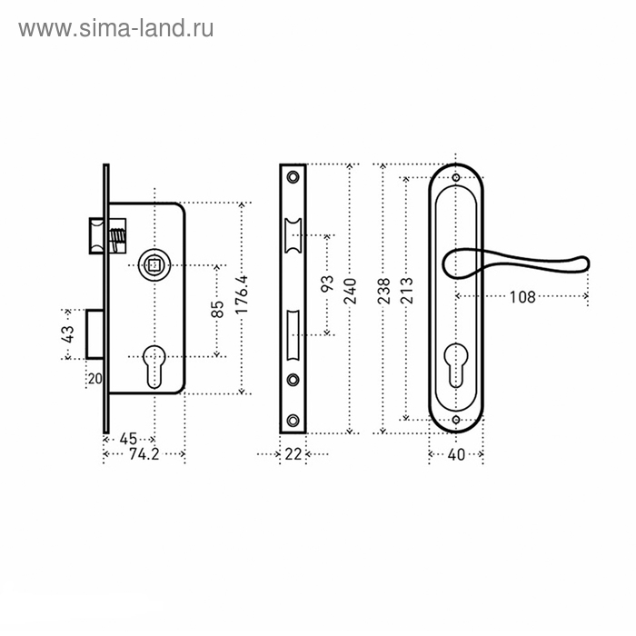 фото Замок врезной "аллюр" 0211 cp, с ручкой, цвет хром