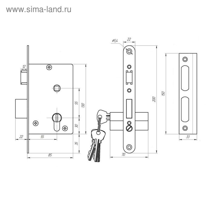 фото Замок врезной димитровград "зенит" зв4-3.03, м/о 55 мм, с/руч, цвет бриллиант зенит химмаш
