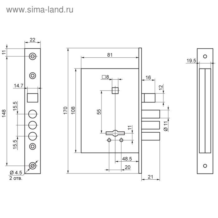 фото Замок врезной border зв 9-8/13, с ручкой, без ц/м, цвет медь