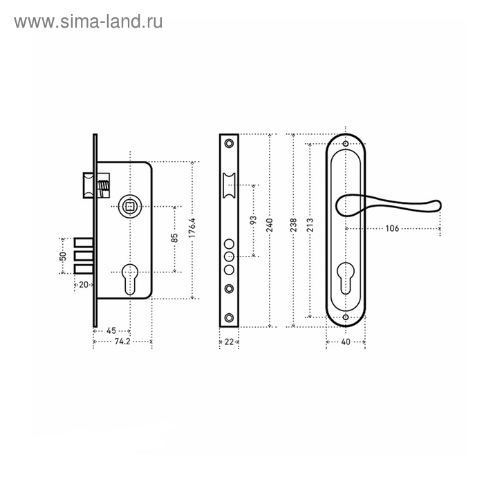 фото Замок врезной "аллюр" 0203 cp, с ручкой, цвет хром