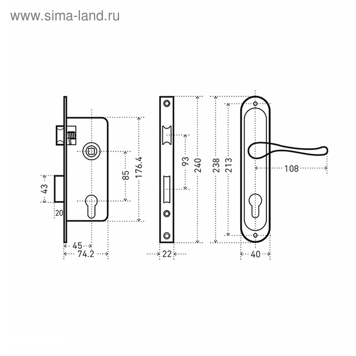 фото Замок врезной "аллюр" 0205 cp, с ручкой, цвет хром
