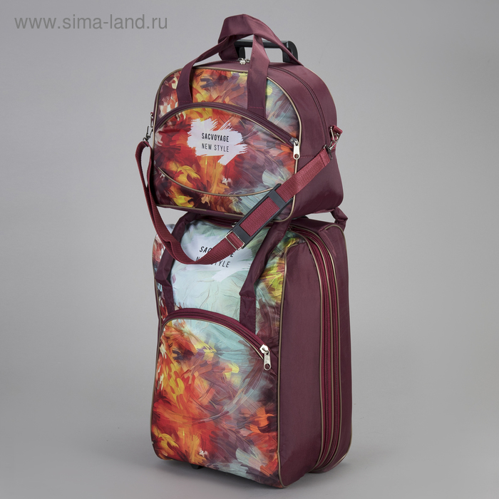 фото Чемодан малый 20" с сумкой, отдел на молнии, наружный карман, с расширением, цвет бордовый sacvoyage