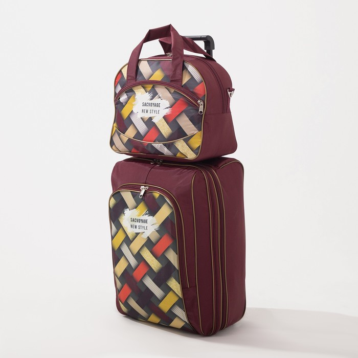 фото Чемодан малый 20" с сумкой, отдел на молнии, 3 наружных кармана, с расширением, цвет бордовый sacvoyage