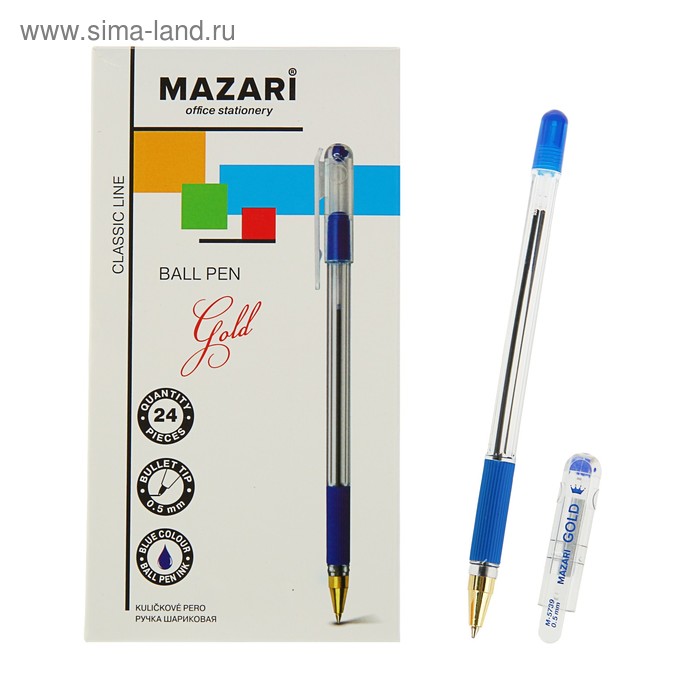 фото Ручка шариковая gold, пишущий узел 0.5 мм, чернила синие, с резиновым упором mazari