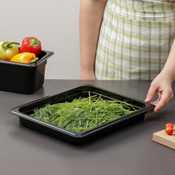 Гастроемкость GN 1/2 32,5x26,5 см, высота 4 см, цвет черный
Гастроемкость GN 1/2 32,5x26,5 см, высота 4 см, цвет черный