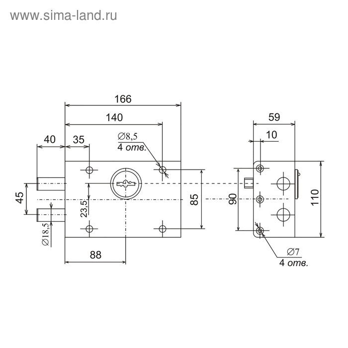 фото Замок накладной "сенат", знс 4-2, 107, двухсторонний, 3 ключа