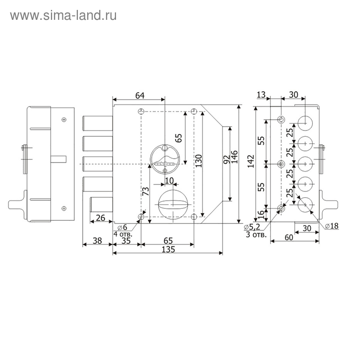 фото Замок накладной "гардиан" 2005, левый, зд, без ответной планки, 5 ключей