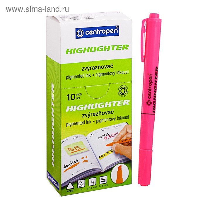 Маркер-текстовыделитель 4.0 Centropen 8722, розовый ЦЕНА ЗА 1 ШТ!!!