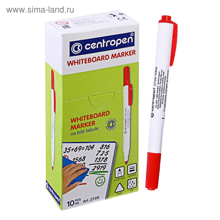 Маркер для доски 3.8 мм Centropen 2709, линия 1,8 мм, цвет красный
Маркер для доски 3.8 мм Centropen 2709, линия 1,8 мм, цвет красный