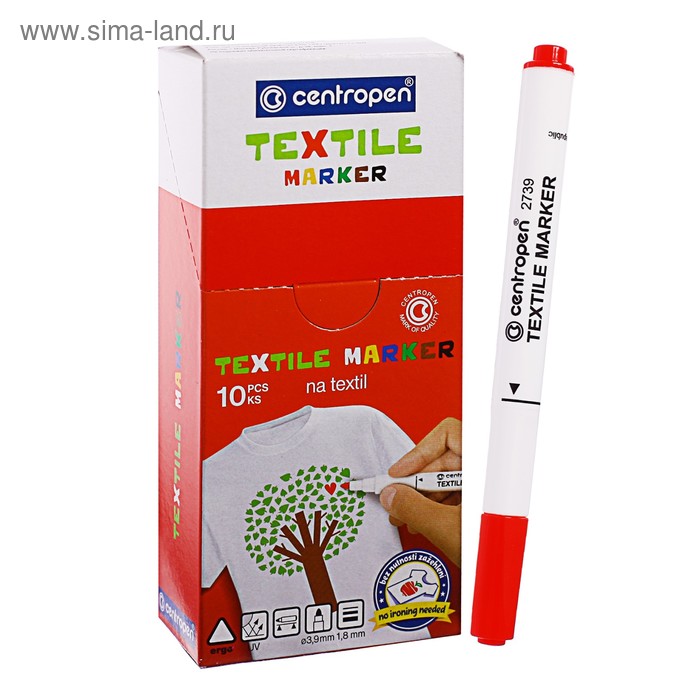 Маркер для ткани 3.9 мм Centropen 2739, линия 1,8 мм, цвет красный 
Маркер для ткани 3.9 мм Centropen 2739, линия 1,8 мм, цвет красный