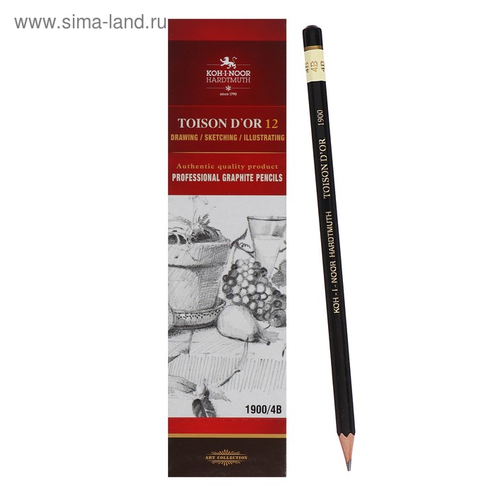 Карандаш профессиональный чернографитный 2.5 мм, Koh-I-Noor 1900 4В, L=175 мм
Карандаш профессиональный чернографитный 2.5 мм, Koh-I-Noor 1900 4В, L=175 мм