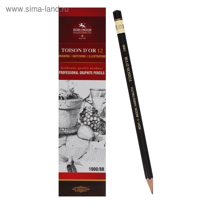 Карандаш профессиональный чернографитный 2.5 мм, Koh-I-Noor 1900 8В, L=175 мм 
Карандаш профессиональный чернографитный 2.5 мм, Koh-I-Noor 1900 8В, L=175 мм