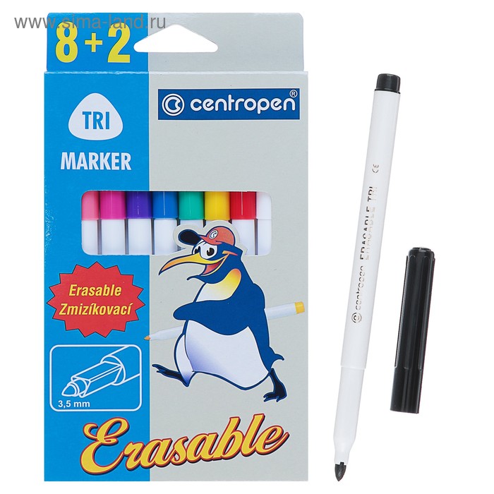 Фломастеры 10 цветов, Centropen Erasable 2569/10, линия 1.8 мм
Фломастеры 10 цветов, Centropen Erasable 2569/10, линия 1.8 мм