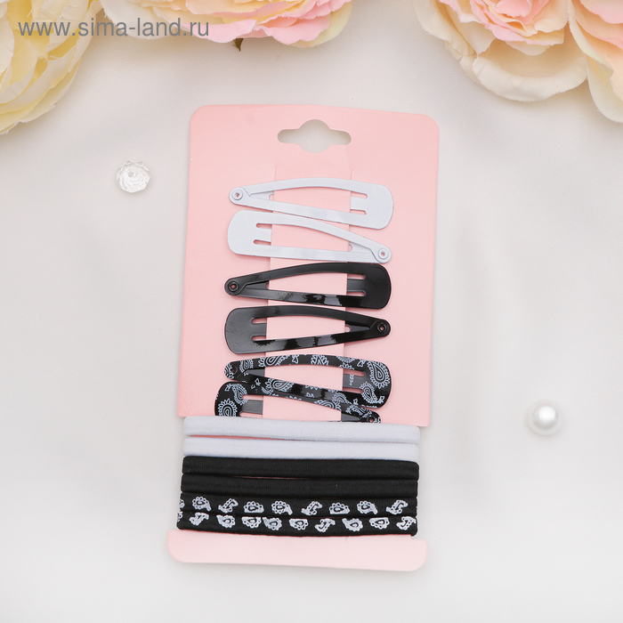 Набор для волос "Прима" (6 резинок, 6 невидимок) чёрно-белые с узором
Набор для волос "Прима" (6 резинок, 6 невидимок) чёрно-белые с узором