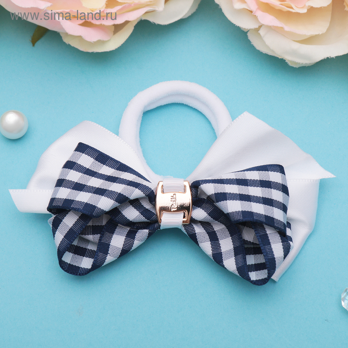 Резинка для волос бант "Школьница" клетка, d-8 см, сине-белый 
Резинка для волос бант "Школьница" клетка, d-8 см, сине-белый
