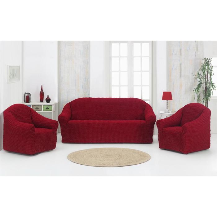 фото Набор чехлов дла дивана и кресел karna 3-х предметный, цвет бордовый