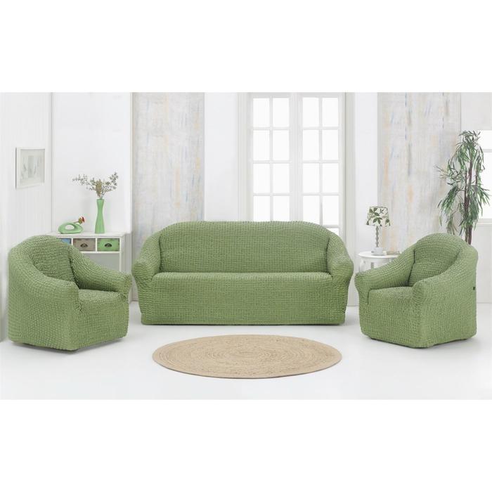 фото Набор чехлов дла дивана и кресел karna 3-х предметный, цвет зелёный