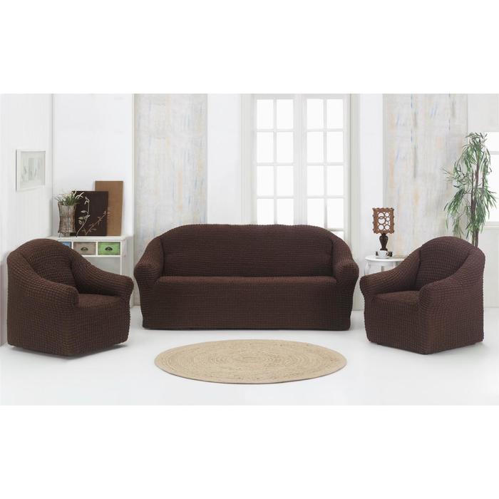 фото Набор чехлов для дивана и кресел karna 3 - х предметный, цвет коричневый