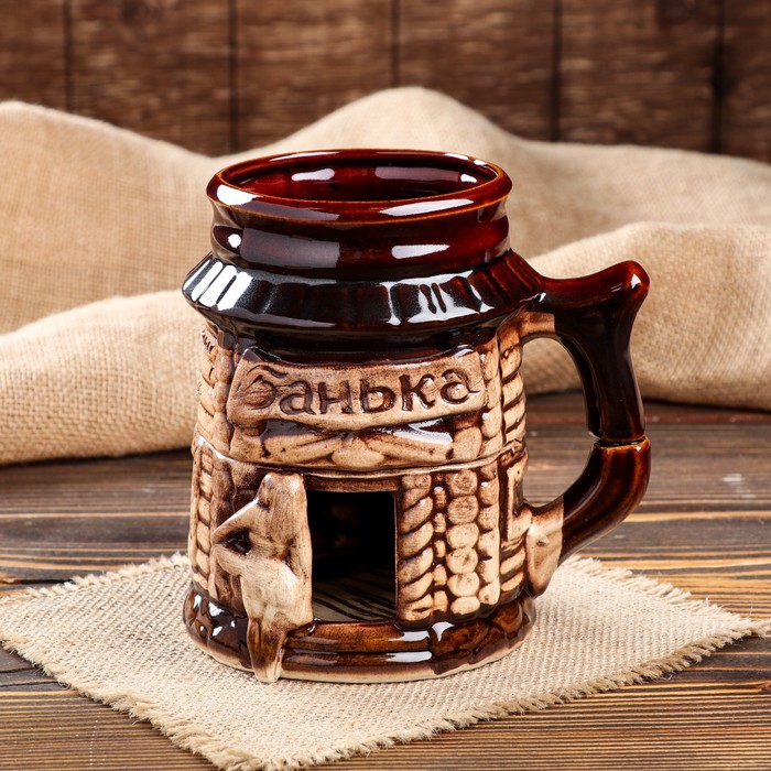 Пивная кружка "Банька", коричневая, керамика, 0.5 л
Пивная кружка "Банька", коричневая, керамика, 0.5 л