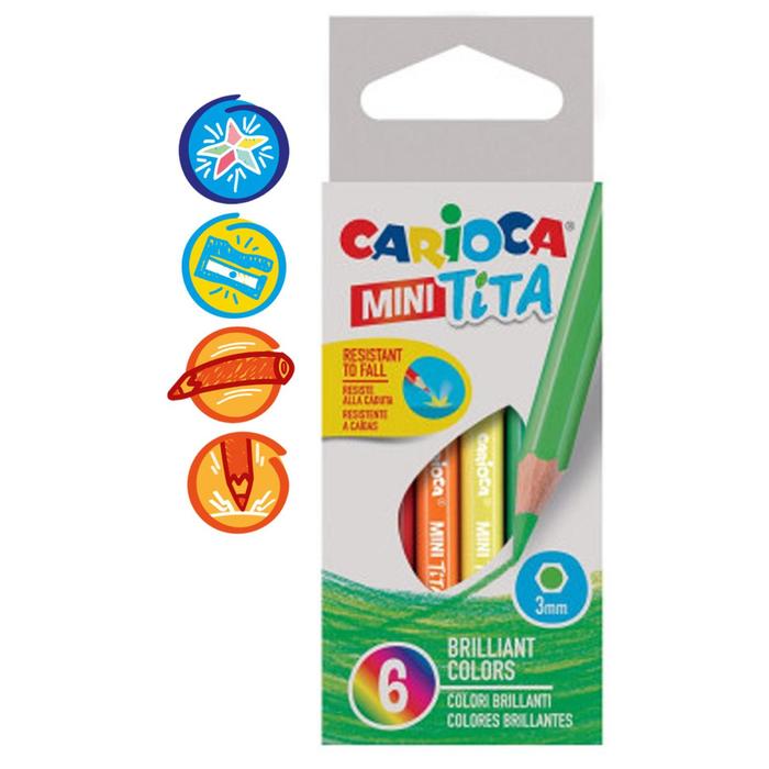 Карандаши 6 цветов мини Carioca "Tita mini", 85 мм, грифель 3.0 мм, шестигранные, пластиковые, картон, европодвес
Карандаши 6 цветов мини Carioca "Tita mini", 85 мм, грифель 3.0 мм, шестигранные, пластиковые, картон, европодвес