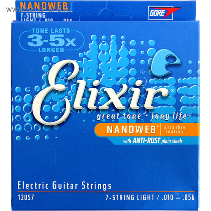 фото Струны elixir для 7-струнной электрогитары 12057 nanoweb light, 10-56,