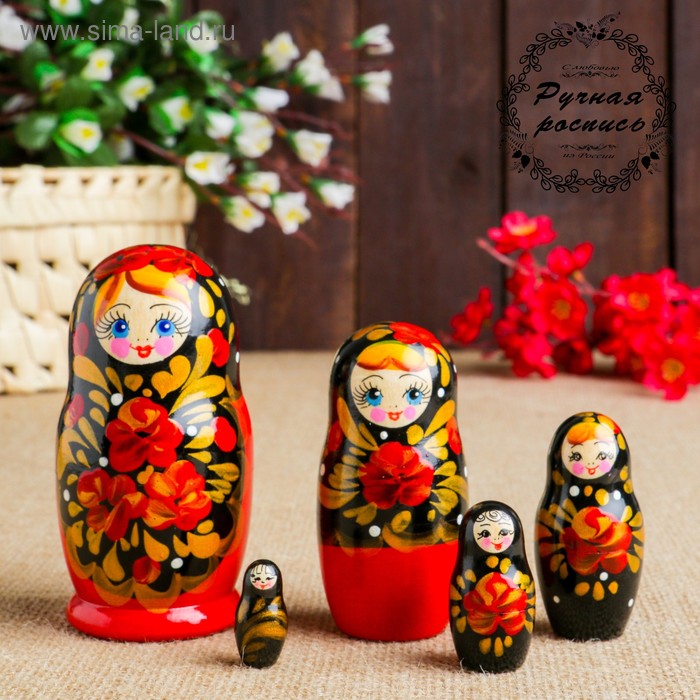 Матрёшка «Цветы с золотом», черный платок, 5 кукольная, 10,5 см
Матрёшка «Цветы с золотом», черный платок, 5 кукольная, 10,5 см