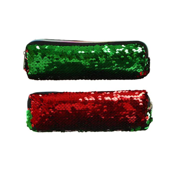 Пенал школьный "Пайетки" на молнии, двухцветный, зелёный/красный