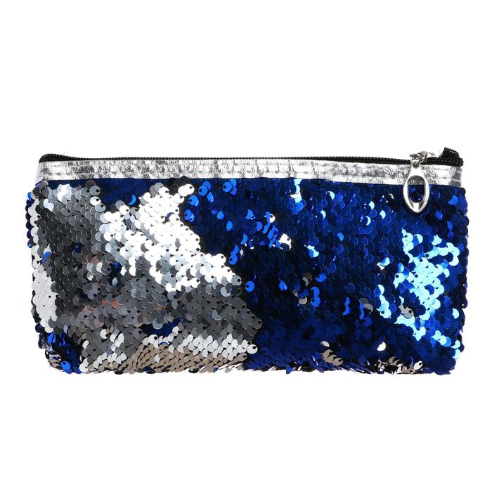 Пенал школьный "Пайетки" на молнии, двухцветный, синий/серебристый
Пенал школьный "Пайетки" на молнии, двухцветный, синий/серебристый