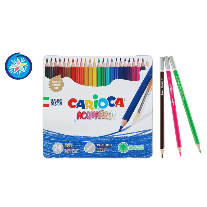 Карандаши акварельные 24 цвета Carioca "Acquarell" матовые, 3.3 мм, шестигранные, деревянные, металлический пенал
Карандаши акварельные 24 цвета Carioca "Acquarell" матовые, 3.3 мм, шестигранные, деревянные, металлический пенал