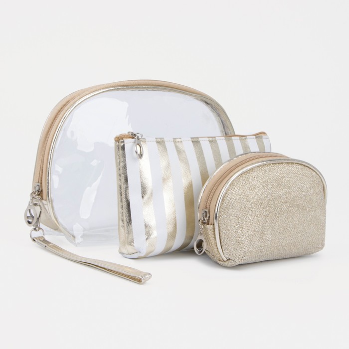 Набор косметичек 3 в 1 на молниях, цвет белый/золотистый
Набор косметичек 3 в 1 на молниях, цвет белый/золотистый