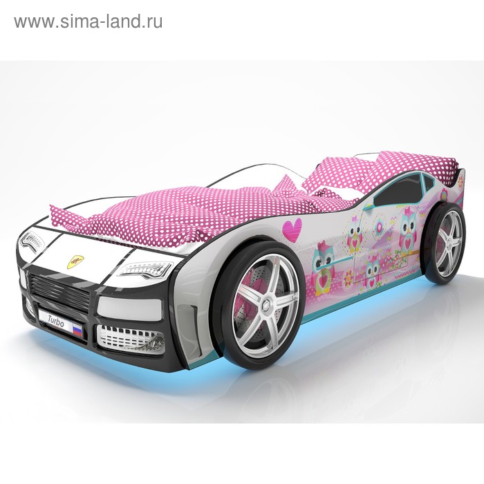 фото Кровать машина «турбо белая 2», подсветка дна и фар, пластиковые колёса, 2 шт