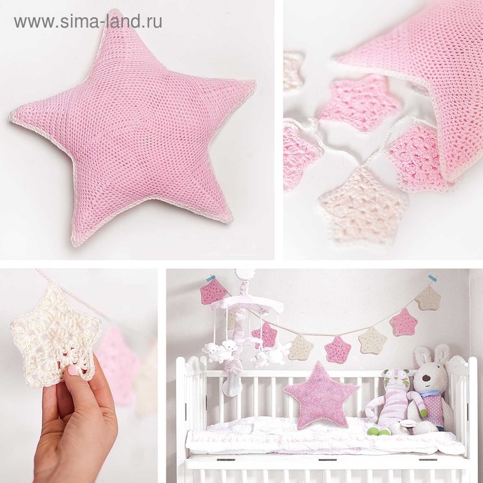 фото Декор в детскую комнату: подушка и гирлянда «жизнь в розовом цвете», набор для вязания арт узор