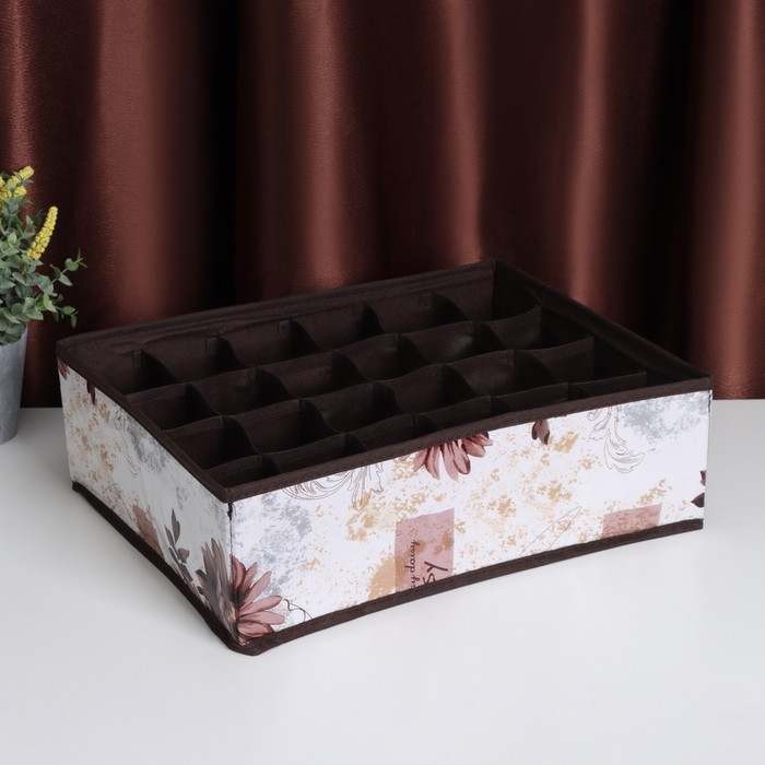 фото Органайзер для хранения белья «астра», 16 ячеек, 36×28×12 см, цвет коричневый, внутренняя стенка микс доляна