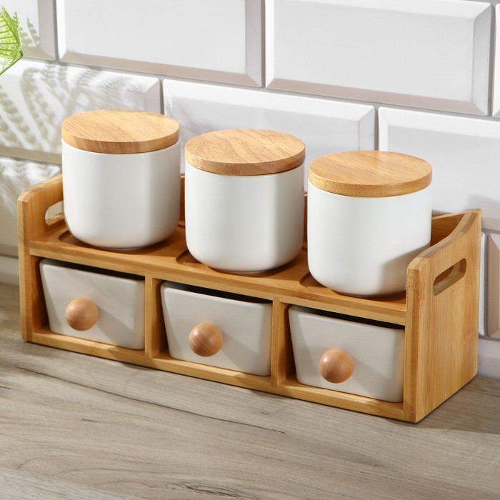 Набор банок керамический для сыпучих продуктов «Эстет», 200 мл, на деревянной подставке, 6 шт
Набор банок керамический для сыпучих продуктов «Эстет», 200 мл, на деревянной подставке, 6 шт