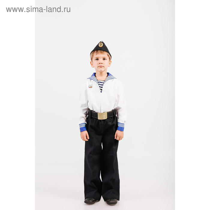 Костюм моряка: фланка, тельняшка, брюки, пилотка, ремень, рост 140 см 
Костюм моряка: фланка, тельняшка, брюки, пилотка, ремень, рост 140 см