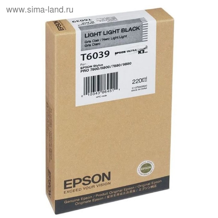 Картридж струйный Epson C13T603900 светло-серый для Epson Sty Pro 7800/9800/7880/9880 (220мл) 1724
Картридж струйный Epson C13T603900 светло-серый для Epson Sty Pro 7800/9800/7880/9880 (220мл) 1724