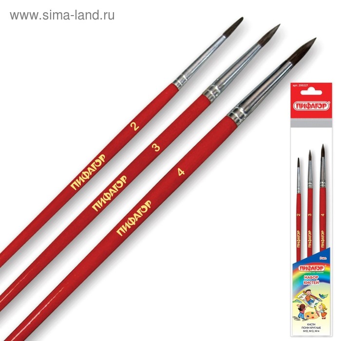 Набор кистей Пифагор, 3 шт, Пони, круглая №2,3,4
Набор кистей Пифагор, 3 шт, Пони, круглая №2,3,4
