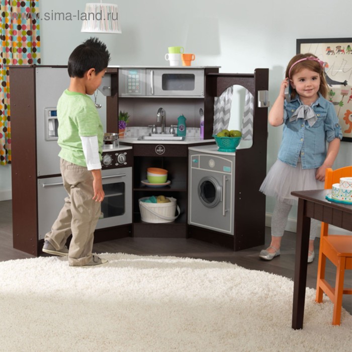 фото Большая детская игровая кухня «эспрессо-интерактив», угловая kidkraft