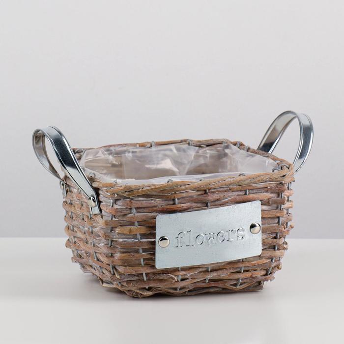 Кашпо «Цветы», с ручками, серебристо-бежевое, 17х17х11/14 см 
Кашпо «Цветы», с ручками, серебристо-бежевое, 17х17х11/14 см