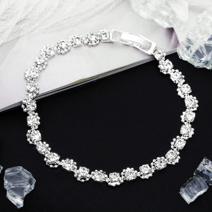 фото Браслет со стразами "лёд" ручей, цвет белый в серебре, 18см queen fair