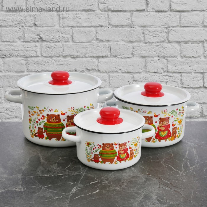 Набор кастрюль «Мишки», 3 предмета: 1,5 л, 2,9 л, 4,5 л
Набор кастрюль «Мишки», 3 предмета: 1,5 л, 2,9 л, 4,5 л