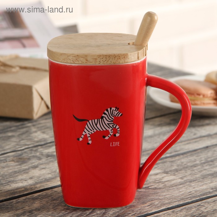 Кружка «В мире животных», 350 мл, с деревянной крышкой и ложкой, рисунок и цвет МИКС 
Кружка «В мире животных», 350 мл, с деревянной крышкой и ложкой, рисунок и цвет МИКС