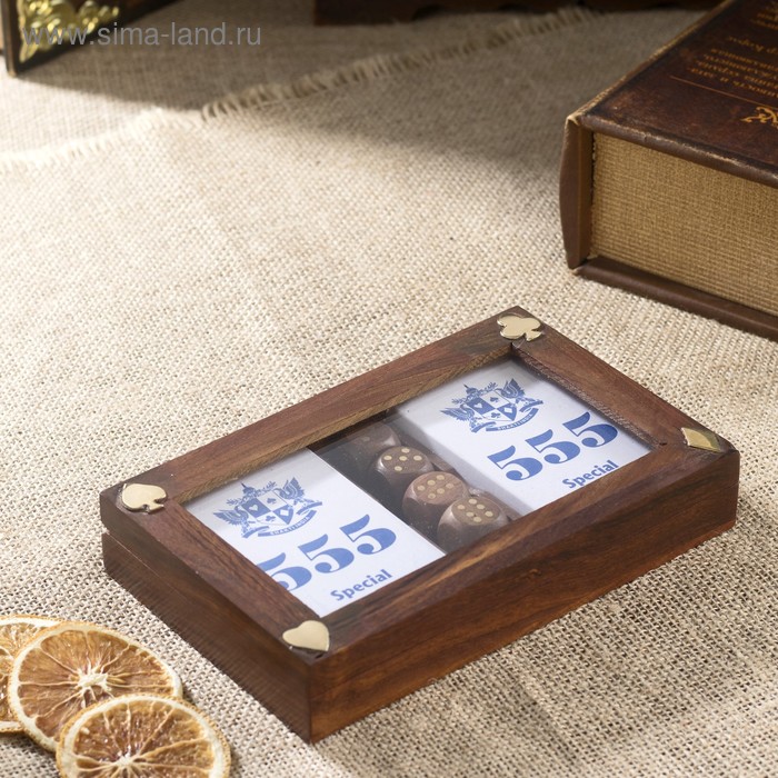 Игра 2 в 1 (2 колоды карт и 5 игральных костей) шкатулка дерево 17.5x11x3.25 см
Игра 2 в 1 (2 колоды карт и 5 игральных костей) шкатулка дерево 17.5x11x3.25 см